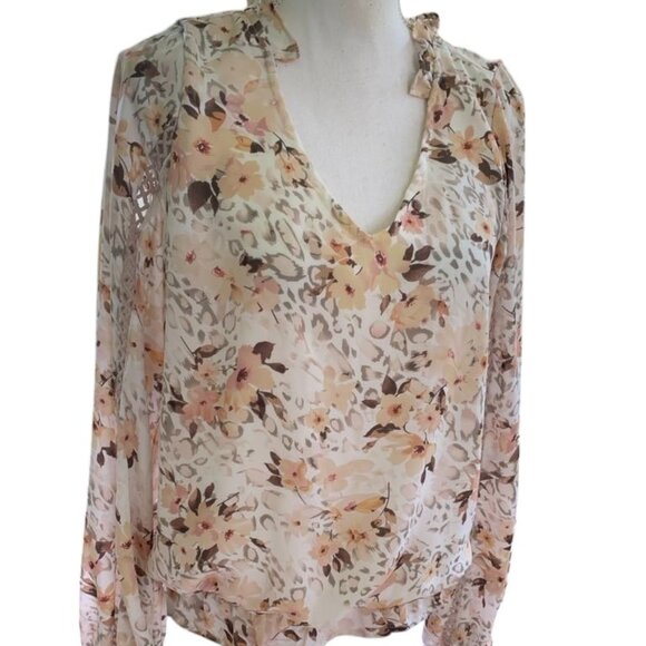 DAYTRIP Neutral Figure Flattering Floral Long Sleeve Top Size Medium - Picture 8 of 8